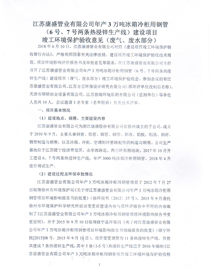 江苏康盛管业有限公司环境保护验收意见（废气、废水部分）